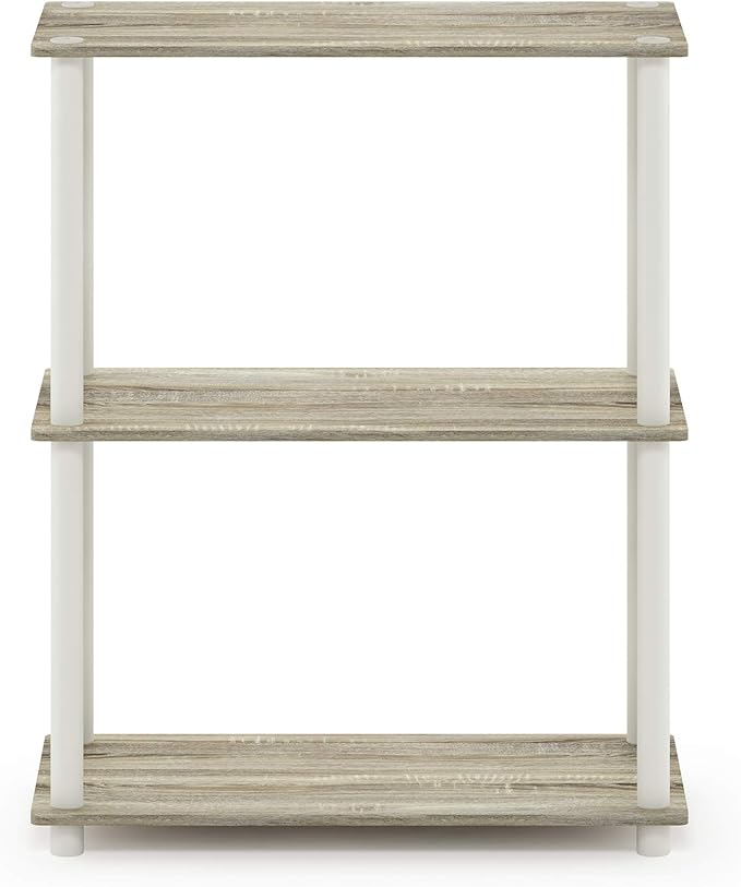 Furinno TURN-N-TUBE Storage Shelves, 3-Tier Book Shelf, Corner Shelf, Toolless Open Shelves, for Organization and Storage, Living Room, Garage, Home Office, Sonoma Oak