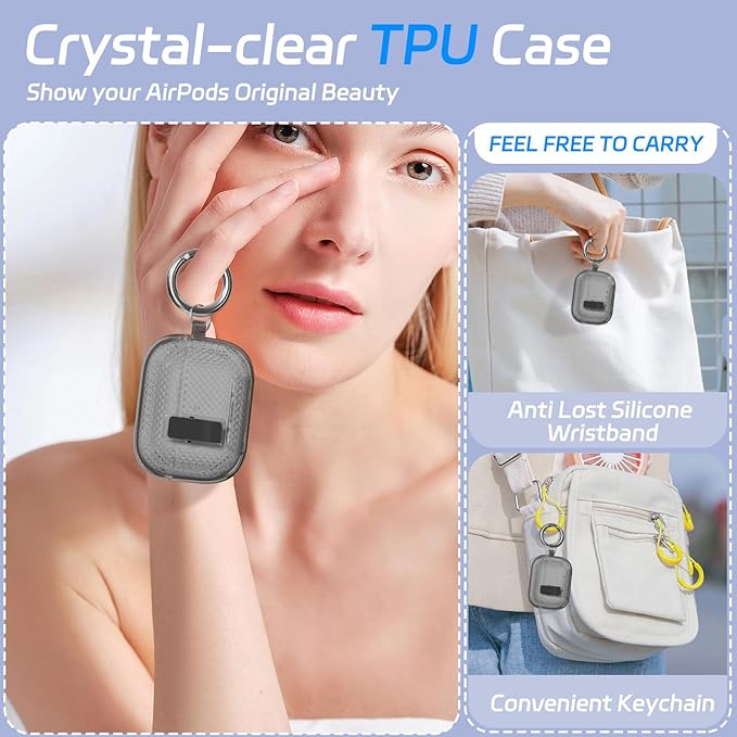 for AirPods Pro 2 Case with Phone Stand & Secure Lock, Auto-Open Clear Cover Compatible with Apple AirPods Pro 2nd/1st Gen (2023,2022,2019) with Cleaning Kit & Keychain (W-Black)