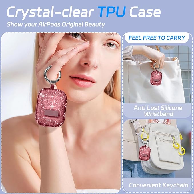 for AirPods Pro 2 Case with Phone Stand & Secure Lock, Auto-Open Clear Cover Compatible with Apple AirPods Pro 2nd/1st Gen (2023,2022,2019) with Cleaning Kit & Keychain (Shine-Clear White)