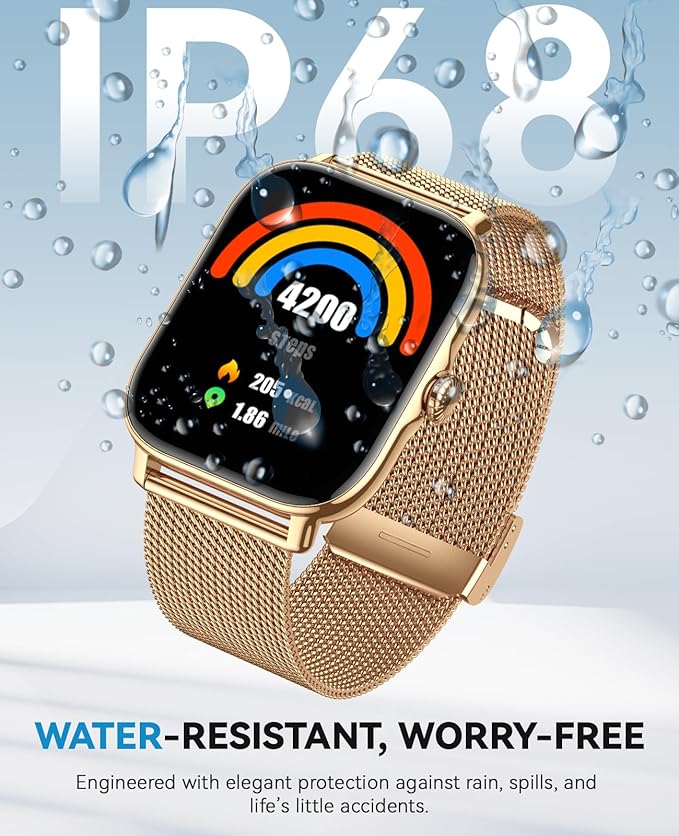 Smart Watches for Women Men, Steps Counter Fitness Tracker Watch for Android iPhone with Sleep Calorie Monitor and 110+ Sports, IP68 Waterproof, Pedometer Smartwatch (Gold, 1.91)