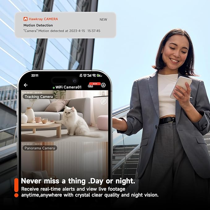Hawkray 360° Dual Lens Smart Security Camera,2K HD Camera,Support 2.4G/5G,Dual-Band WiFi,Color Night Vision,Motion Detection for Baby and Pet Monitoring,Support Cloud and SD Card Storage.