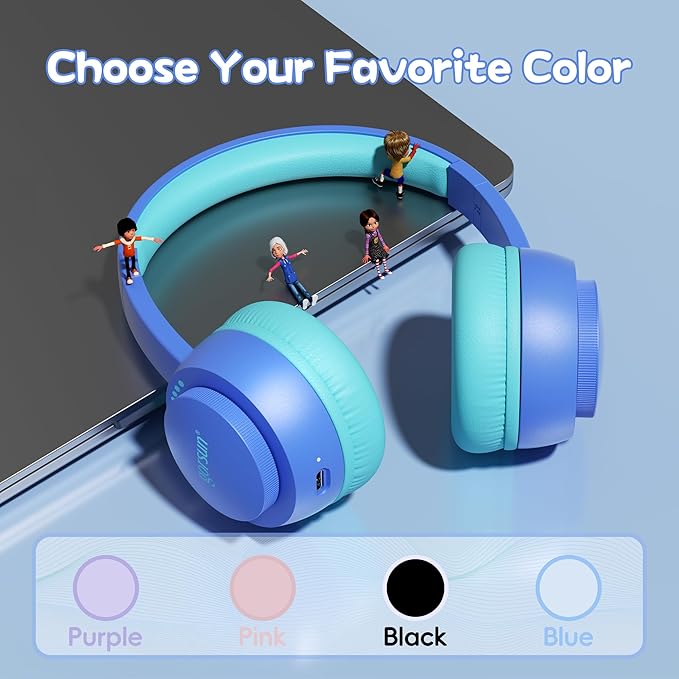gorsun Kids Bluetooth Headphones, Toddler Headphones 85 dBA Safe Volume, 45 Hours Playtime, with Mic, Bluetooth 5.3, Kids Wireless Headset for iPad/Tablet/Travel/School, ldeal Gift (Blue)