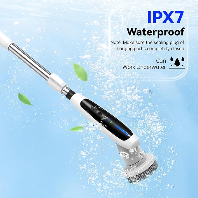 Electric Spin Scrubber, Cleaning Brush with 8 Brush Heads - Dual Speed IPX7 Waterproof Power Scrubber for Heavy-Duty Bathtub, Glass, Tile, and Car Cleaning Brush (White)