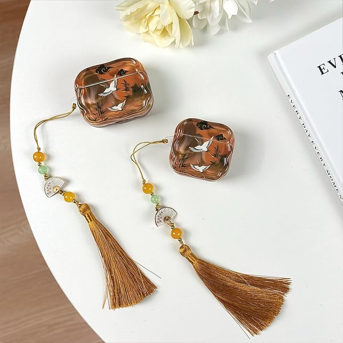 Compatible with AirPods 3 Case Soft with Cleaner Kit Keychain Cute Lucky Elegant Crane Girls Women Cover for Airpods 3rd Generation -Brown