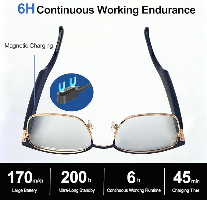 AI Smart Wireless Bluetooth Translation Glasses for Men/Women with Speakers/Bluetooth&140+ Languages Translation Sports/Travel/Drive/Busniess (G6+AI+Color Change Lenses+Silver)