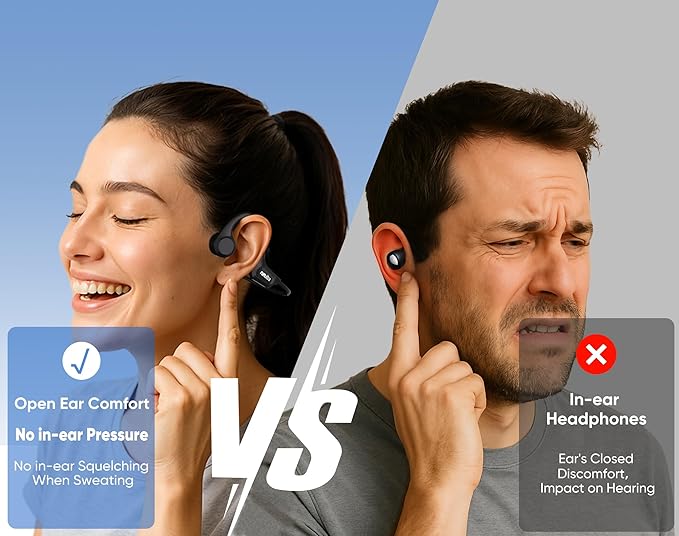 Bone Conduction Headphones, Open Ear, Bluetooth 6.0, IPX6 Sweatproof, Lightweight Comfortable Stable Fit Sports Wireless Earphones for Safe Running, Cycling, Gym Workouts, Hiking, 8H Playtime