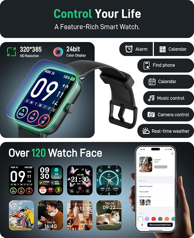 Smart Watches for Men (Android & iPhones), 1.85" HD Alexa Built-in Smart Wacth With Heart Rate Monitor, Sleep/Step Tracker, 120+ Sport Modes Fitness Tracker Watch for Women, IP68 Waterproof Watch