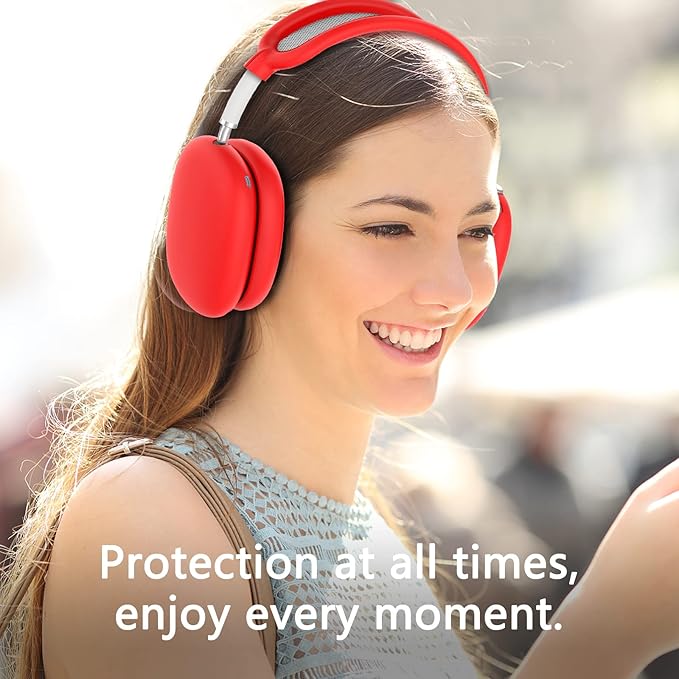 Silicone Case Cover for AirPods Max Headphones, Ear Pad Case Cover/Ear Cups Cover/Headband Cover for AirPods Max (USB-C/Lightning)(2024/2020),Accessories Silicone Protector for Apple AirPod Max, Red
