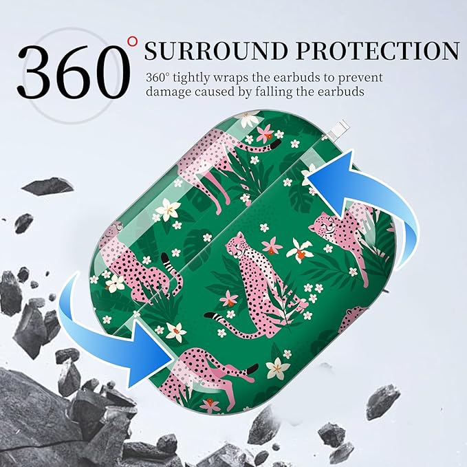 for AirPods Pro 3 Case, Compatible with AirPods Pro 3rd Generation Case (2025), Shockproof Protective Cover with Golden Carabine (Boho Pink Leopard)