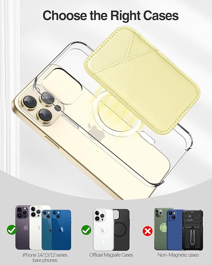 Miroddi for MagSafe Wallet, Strongest Magnetic Card Holder for iPhone 17/16/15/14/13/12 Series, Ultra-Thin Leather Magnetic Phone Wallet with 2 Card Slots, RFID Blocking, No More Falling, Lemon Yellow