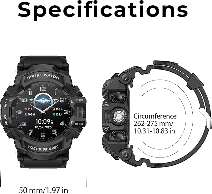 MIDDOW Military Smart Watch with Flashlight (Answer/Make Call) Compass, Pedometer/Heart Rate/Sleep/100+ Sports Modes, Fitness Tracker IP68 Waterproof, Long Battery Life Android & iOS (Black)