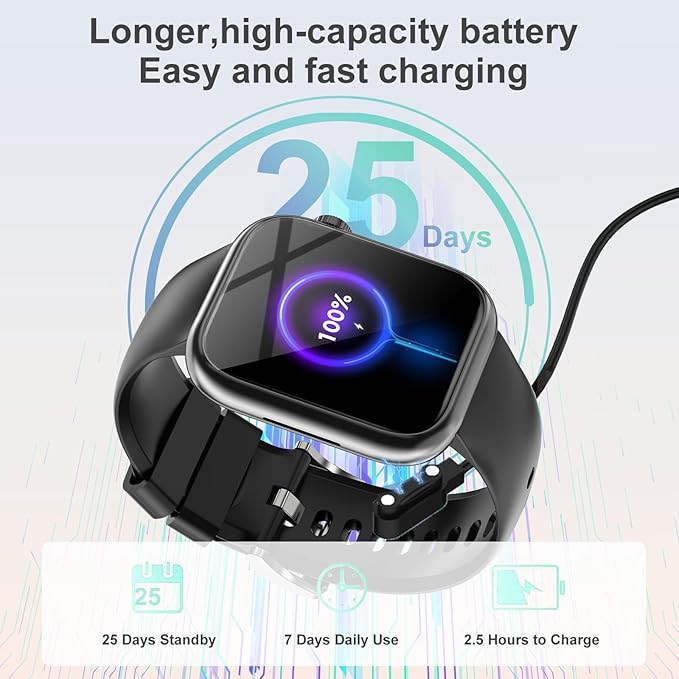 GADIXY Smart Watches for Men Women with Bluetooth Calls,1.83" HD,7 Day+ Battery Fitness Tracker with SpO2/HR/Sleep/BP Monitor,110+ Sports Activity Trackers,IP68 Smart Watches for Android iOS Black