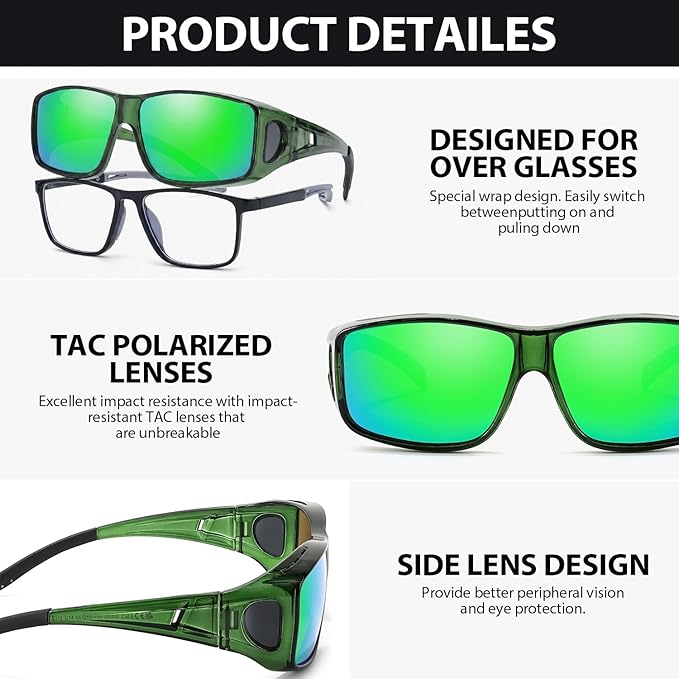 FIMILU 2PCS Polarized Sunglasses Fit Over Glasses for Men, Wrap Around Sunglasses for Driving & Outdoor UV400 Protection