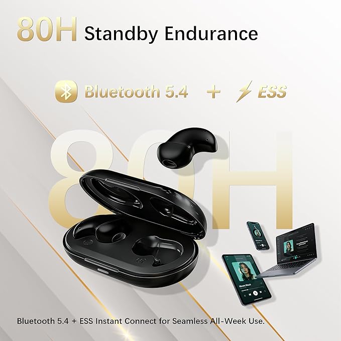 Sleep Earbuds 53dB High-Frequency Noise Reduction 8-mic Array & Dual Hybrid Filtering Technology, 80H Playtime, Snore Blocking Comfortable Earbuds, Bluetooth 5.3 Earplugs for Side Sleeper, Airplane