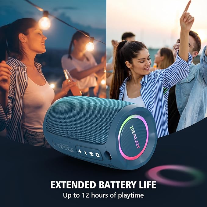 ZEALOT Bluetooth Speaker, Portable Speaker for Beach, IP67 Wterproof, 20W Parlantes Bluetooth, Wireless Outdoor/Home Use, Loud Stereo Sound, Dual Pair, BT5.2/ USB/TF Card/AUX, for Outdoor Home-Blue