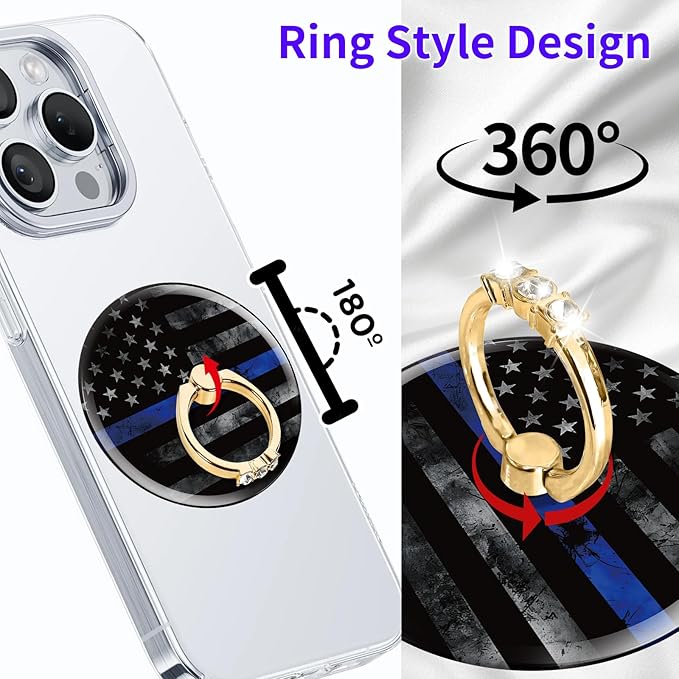 Magnetic Phone Ring Holder Compatible with MagSafe, Cute Phone Grip Stand with 360° Rotation Gold Glitter Finger Ring Kickstand Accessories for Most Phones Black Blue American Flag