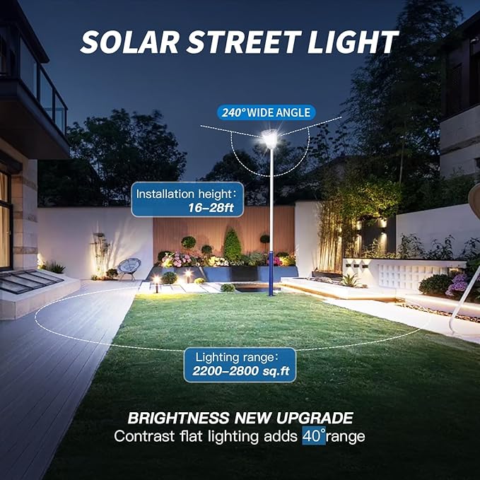 8000W Solar Street Light 6500K 800000LM – Auto On/Off Dusk to Dawn Solar Street Light, IP65 Waterproof, Motion Sensor for Outdoor Security, Suitable for Parking Lots, Backyards