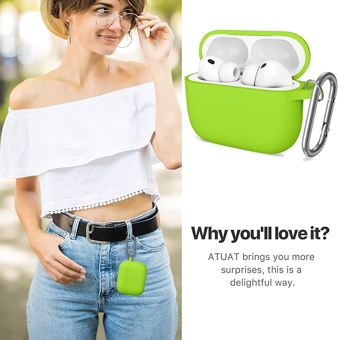 ATUAT for AirPods Pro 3 Case Cover with Cleaner, Protective Soft Silicone Skin with Keychain for Women Men for Apple AirPods Pro 3rd Generation Case(2025), Front LED Visible, Light Green