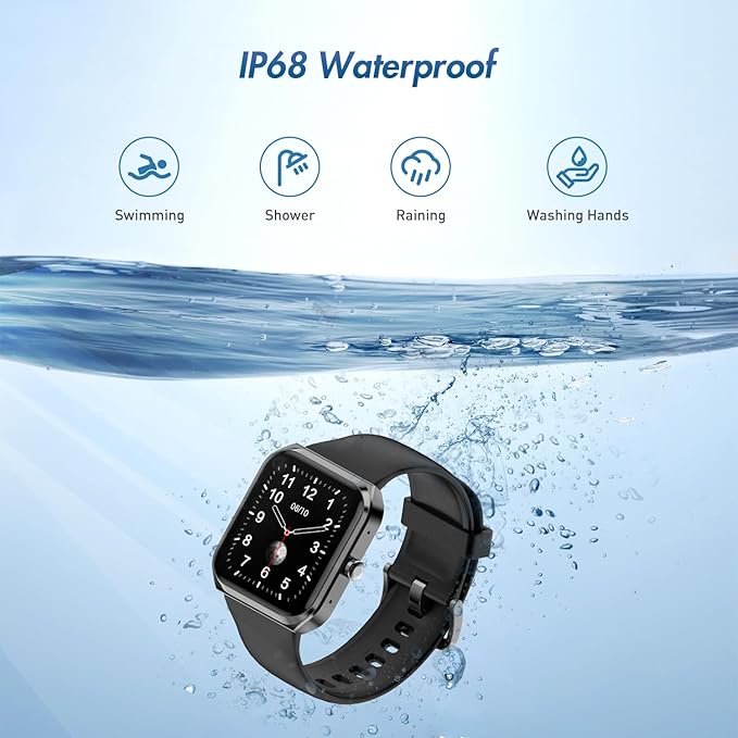MXQ Fitness Smart Watch for Women Men Android iOS iPhone, 1.91” Large Screen Gun Black Aluminum Case with Black Sport Band, Sleep Tracker, Text and Call, Heart Rate, Blood Oxygen, IP68 Waterproof
