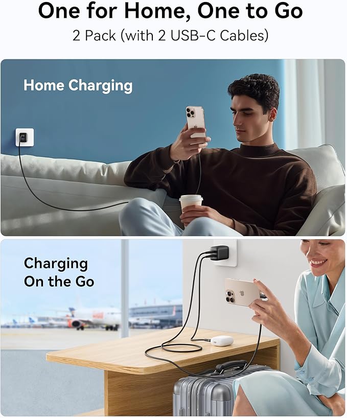 INIU USB C Charger, 2-Pack 30W PD QC Fast Charging Type C Charger Block With 5ft USB-C Cable, Compact USB C Wall Charger With Foldable Plug For iPhone 17 Pro Max, Samsung S25, Commuter, Travel, Yellow