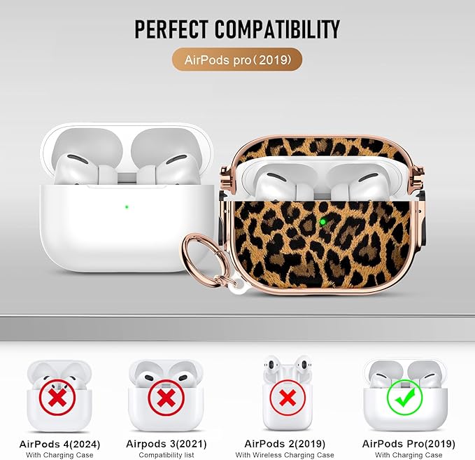 Maxjoy for Cute Airpods Pro 2 case with Safety Lock,Compatible Airpods Pro Case 2nd/1st Gen,for Leopard Print AirPods Case Cover for Women Girly with Keychain-Gold