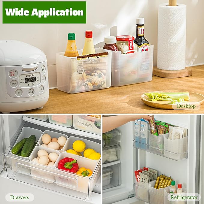 3 Pack Refrigerator Organizer Box, Plastic Refrigerator Side Door Storage Containers, Space-Saving Organizer Bins for Fridge, Refrige Drawers for Fruit and Vegetable (Clear,S*3)