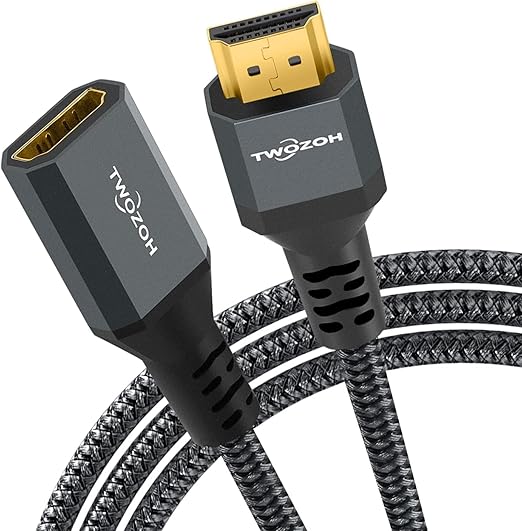 Twozoh 8K HDMI Extension Cable,2 Pack HDMI 2.1 Male to Female Cable, Nylon Braided HDMI Extender Cable Support 8K@60Hz 4K@120Hz 48gbps(1.6FT)