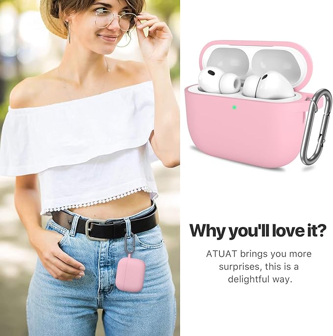 ATUAT for AirPods Pro 3 Case Cover with Cleaner, Protective Soft Silicone Skin with Keychain for Women Men for Apple AirPods Pro 3rd Generation Case(2025), Front LED Visible, Light Pink