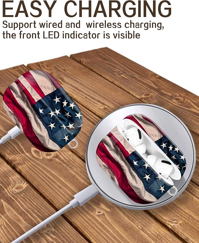 Compatible with Airpod Pro 2nd/1st Generation,Full Protection Cover for Women,Accessories Hard Case Portable & Shockproof for Airpod Pro 2nd Charging Case 2023/2022/2019(Retro American Flag)