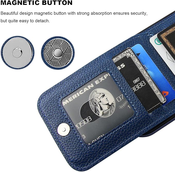 KIHUWEY Compatible with iPhone 17 Case Wallet with Credit Card Holder, Flip Premium Leather Magnetic Clasp Kickstand Heavy Duty Protective Cover for iPhone 17 6.3 Inch (Lichee Blue)
