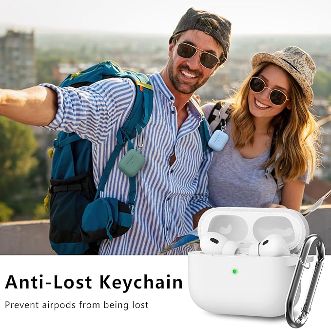 Ljusmicker for AirPods Pro Case Cover with Cleaner Kit,Soft Silicone Protective Cover for Apple AirPods Pro 2nd/1st Generation Cases for Women Men,AirPod Pro 2 Case Accessories with Keychain-White