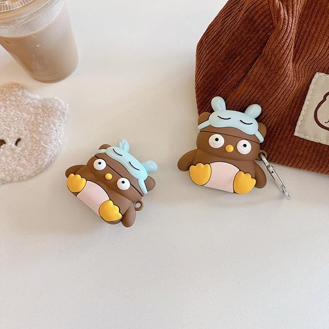Case Compatible with Airpods Pro/Pro2, 3D Cute Kawaii Owl Design Earbuds Cover, Kids Boys Girls Portable Accessories Soft Silicone Wireless Earphone Shockproof Protector for Gifts Brown