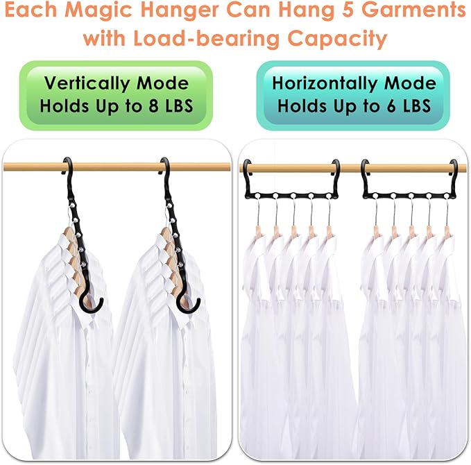 College Dorm Room Essentials, Magic Hangers Space Saving Clothes Hanger, Closet Organizers and Storage, Smart Space Saver Sturdy Plastic Hangers with 5 Holes for Heavy Clothes, 6 Pack
