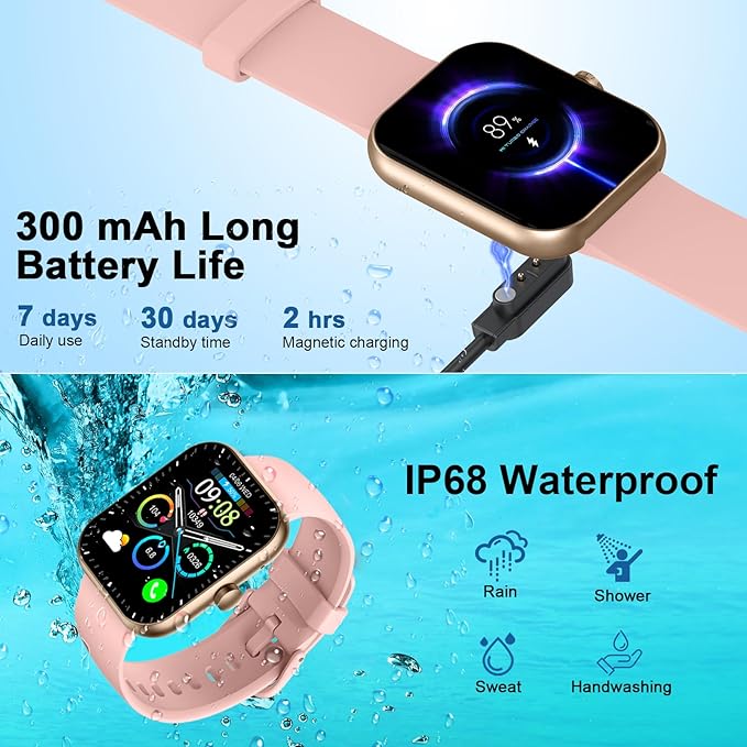 Smart Watch for Women(Answer/Make Call), 1.96" HD Smartwatch 2025 New Fitness Watch with 110+ Sport Modes/Heart Rate/Sleep Monitor/Pedometer, IP68 Waterproof Fitness Activity Tracker for Android iOS