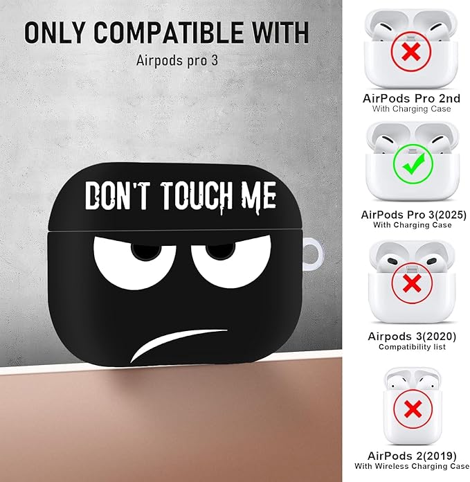 Compatible with Airpods Pro 3 Case(2025),Don't Touch Me for Airpods Pro 3rd Generation Cases Cover with Lanyard Soft Silicone Cute Shockproof Cover for Women Men,Black