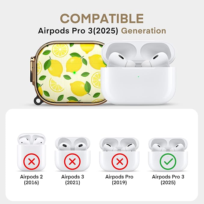 Maxjoy for AirPods Pro 3rd Generation Case with Lock, Cute AirPods Pro 3 Case Lock Protective Hard Air Pod Pro 3 Cover for Women Men with Keychain for Airpod Pro 3rd Gen Cover 2025, Lemon