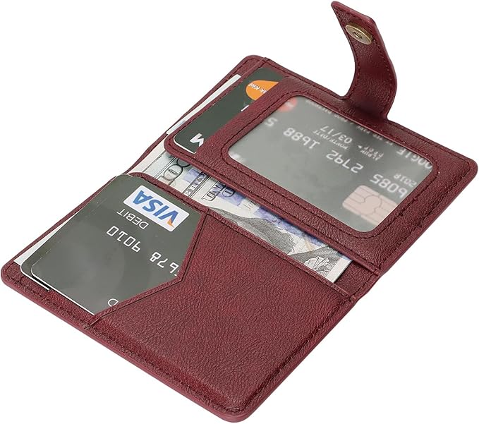 Ultra-Thin Magnetic Wallet Card Holder for iPhone and All MagSafe Protective Cases,Premium PU leather, powerful magnetic closure, stand function, 6 card slots (burgundy)