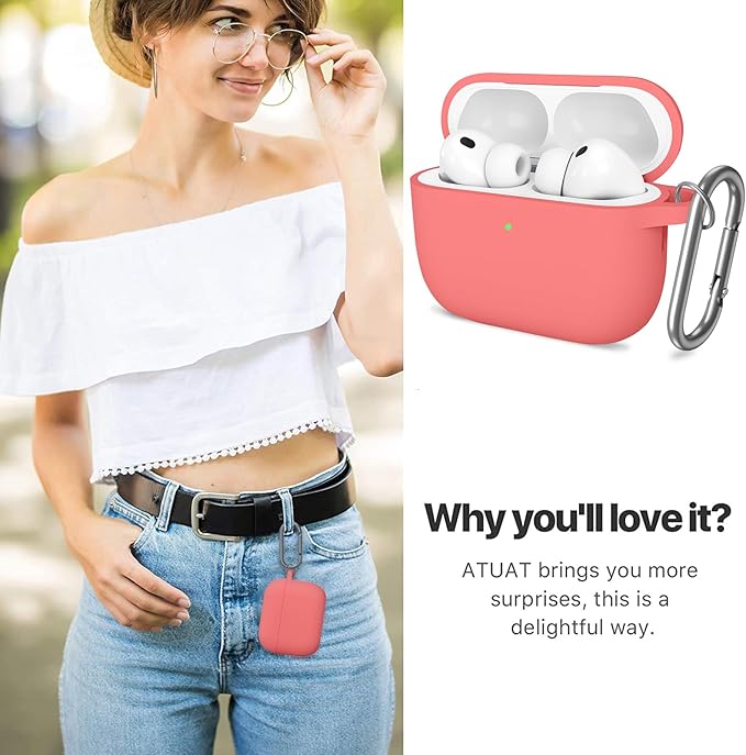 ATUAT for AirPods Pro 3 Case Cover with Cleaner, Protective Soft Silicone Skin with Keychain for Women Men for Apple AirPods Pro 3rd Generation Case(2025), Front LED Visible, Coral