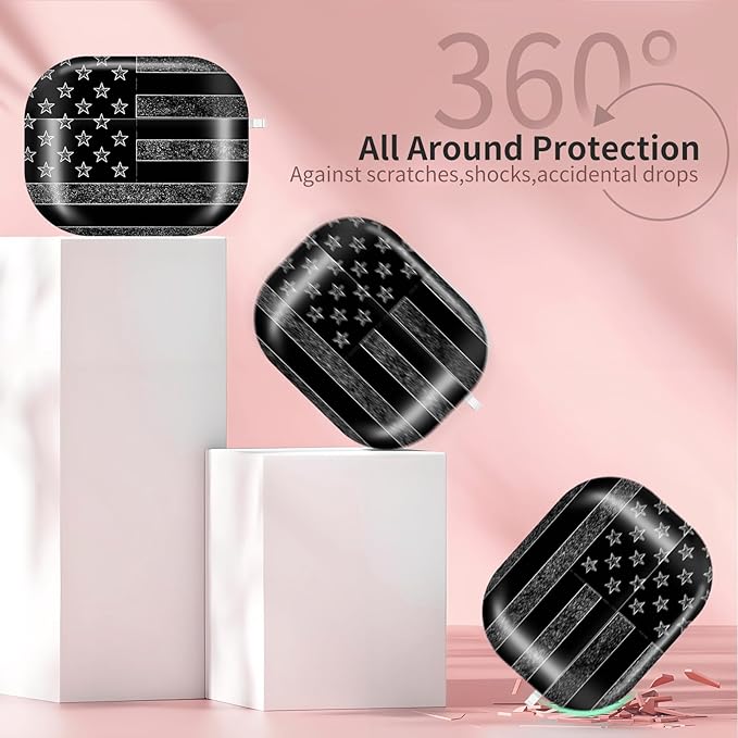 Compatible with AirPods Pro 3 (2025) Case, Airpod Pro 3 Protective Cover with Cute Golden Keychain for Girls & Women (American Flag)