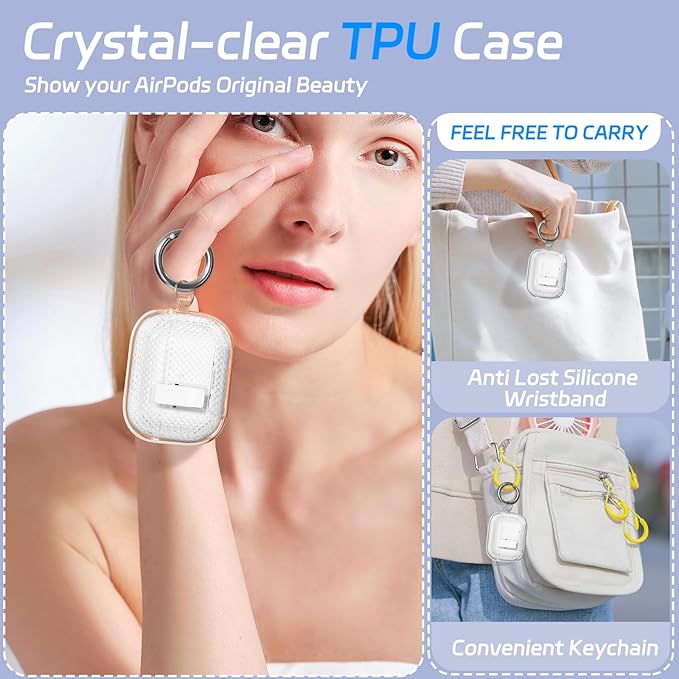 for AirPods Pro 2 Case with Phone Stand & Secure Lock, Auto-Open Clear Cover Compatible with Apple AirPods Pro 2nd/1st Gen (2023,2022,2019) with Cleaning Kit & Keychain (W-White)