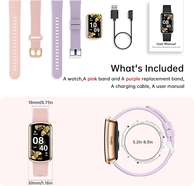 Health Fitness Tracker, Smart Watch with 24/7 Heart Rate and Blood Pressure Monitor, Activity Tracker with Blood Oxygen, 120 Sport Mode Waterproof Sleep Tracker for Women Men (Light Pink)