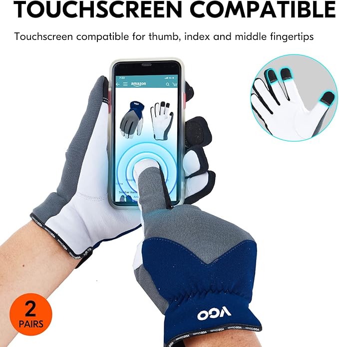 Vgo... 2Pairs 0℃/32°F Winter Leather Work Gloves, Cold Weather Waterproof Safety Work Gloves,Cold Storage or Freezer Use,w/3M Thinsulate Lining(Size M, Gray, GA7711FW)