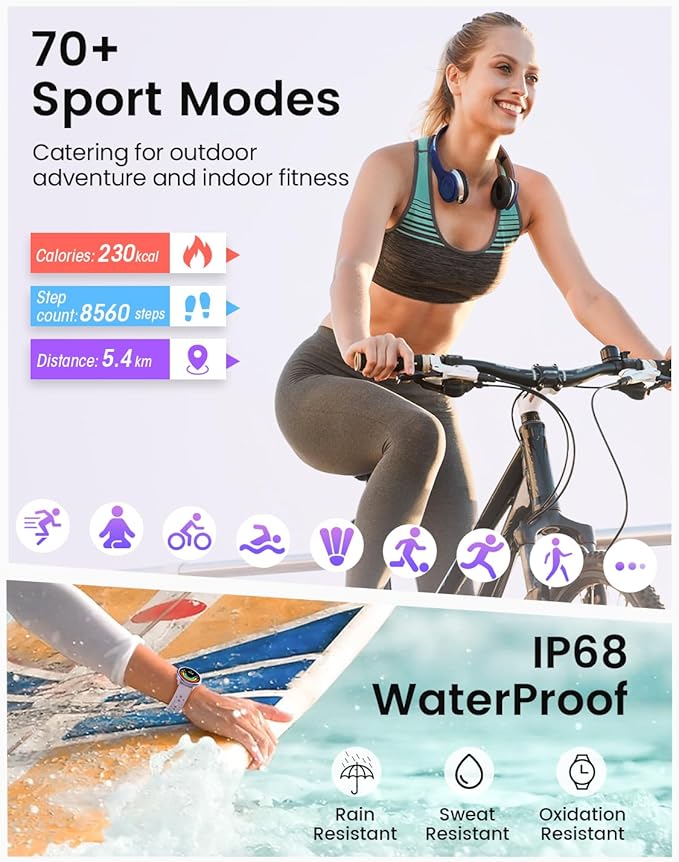 Smart Watches for Women for iPhone/Samsung/Android(Answer/Make Calls),1.27'' AMOLED Screen Activity Fitness Trackers with Heart Rate/Sleep/SpO2 Monitor,120+ Sport Modes IP68 Fitness Watch 2Band Purple
