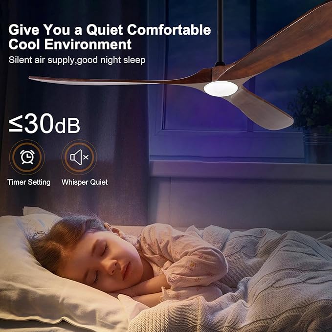 72 Inch Large Ceiling Fans with Lights and Remote,Modern Ceiling Fan with Light,3 Wood Blades,Quiet Reversible DC Motor,Indoor Outdoor Ceiling Fan for Patios Living Room Bedroom Study