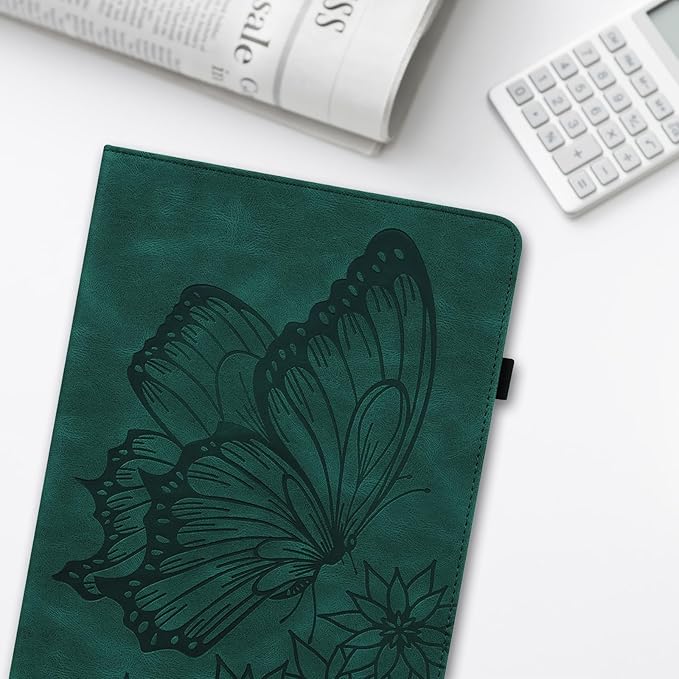 Dteck for Fire Max 11 (13th Generation) Tablet Case 11" 2023, PU Leather Protective Fold Stand With Adjustable Viewing Angles, 4 Card Slots, Cute Butterfly Lightweight Slim Folio Book, Green