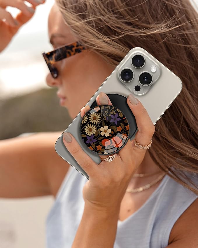 Kidcube Magnetic Phone Grip Compatible with Magsafe - Cell Phone Grip Stand Magnetic Ring Holder Finger Kickstand for iPhone 17 16 15 14 13 12 Series Magnet Removable Accessories Cute Color Floral