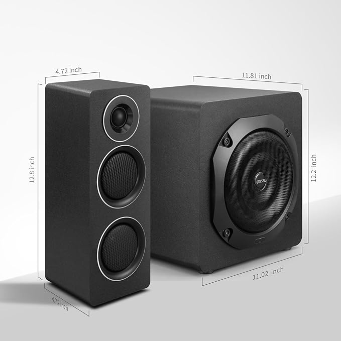 Computer Speakers with Subwoofer, 2.1 Gaming Speaker System for Desktop PC, 8" Deep Bass, Bluetooth 5.3, AUX/RCA/Optical/Coaxial, Surround Sound for PC/Monitor/TV - Black