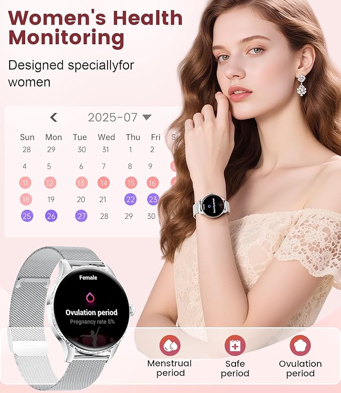 Smart Watch for Women with 2 Straps Bluetooth Calling,1.32" AMOLED Fitness Tracker with 112 Sports Modes, Heart Rate & Sleep Monitor, Waterproof Smartwatch for Android iOS