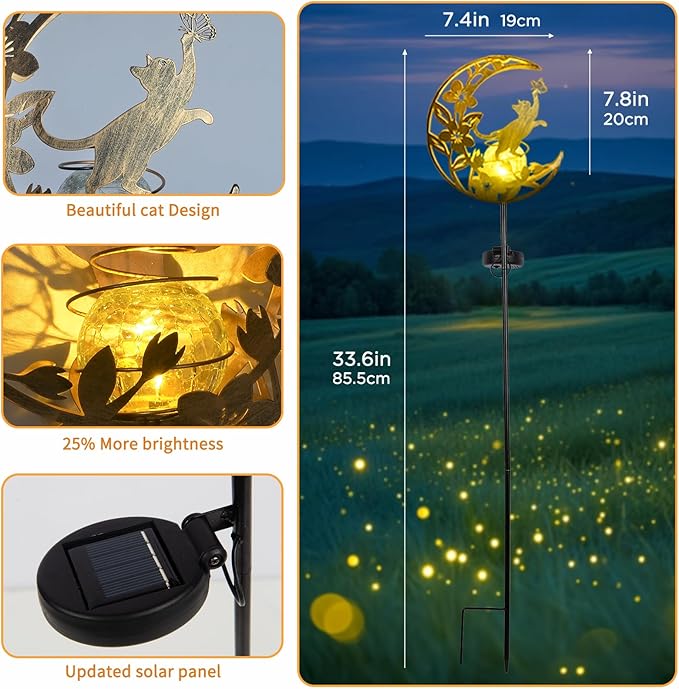 JOBOSI Solar-Powered Moon Cat Decorative Gift, Solar Moon Cat Ground Stake Light, Mother's Day Gift, Gifts for Women Mom Grandmother, Garden Lawn Decor Christmas & New Year Gift Cat