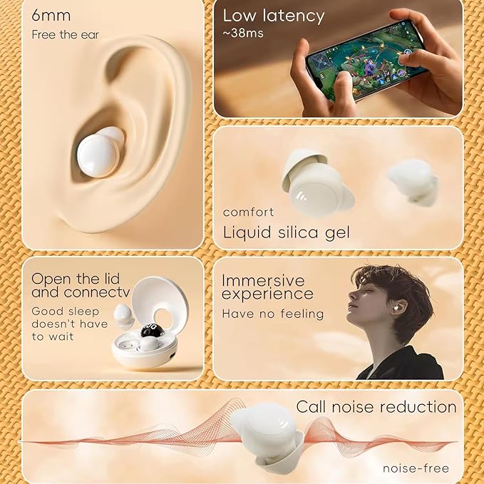 Sleep Headphones for Side Sleepers, Wireless Bluetooth 5.3 Earbuds with 28H Case, HiFi Stereo, Noise Cancelling Sleeping Headphones, Soft Comfortable Invisible for Sleeping